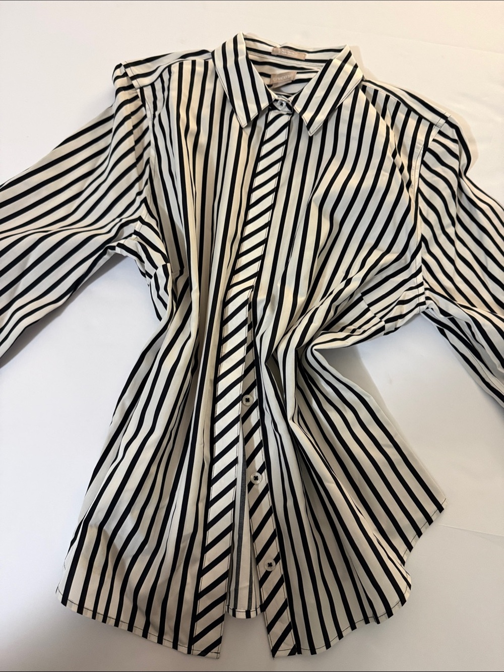 Chico's Black and White Vertical Stripe Button-Down Shirt